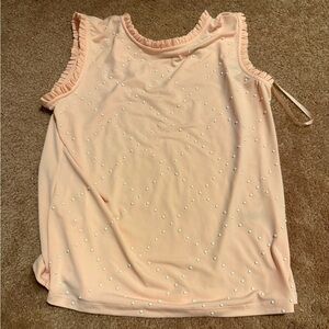 Karl Lagerfeld Blush Pink Ruffle Blouse with Pearl Details